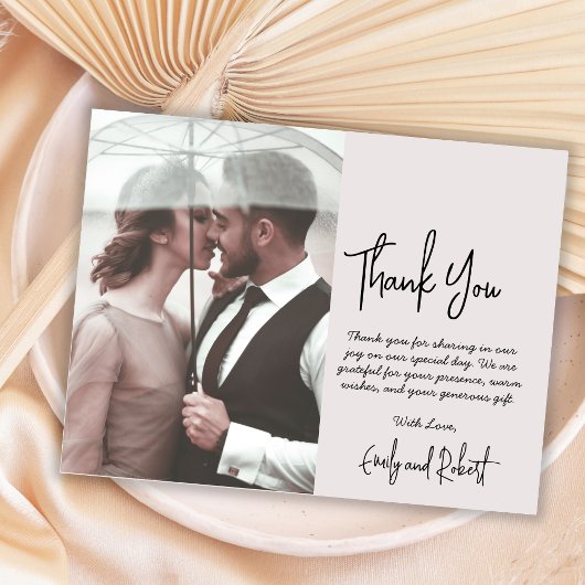 Budget Script Cream Foto Wedding Vielen Dank Flyer