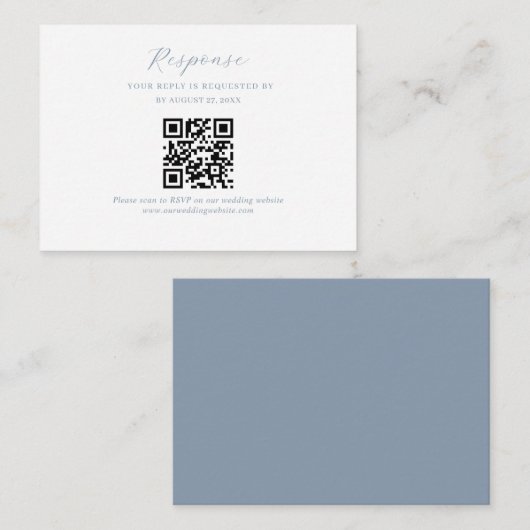 BUDGET Script Dusty Blue Wedding QR Code UAwg Begleitkarte (Vorne/Hinten)