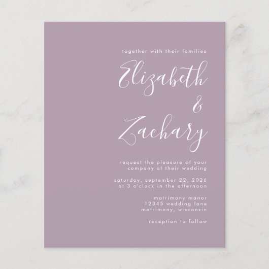 Budget Script Dusty Lavender Wedding Einladung (Vorderseite)