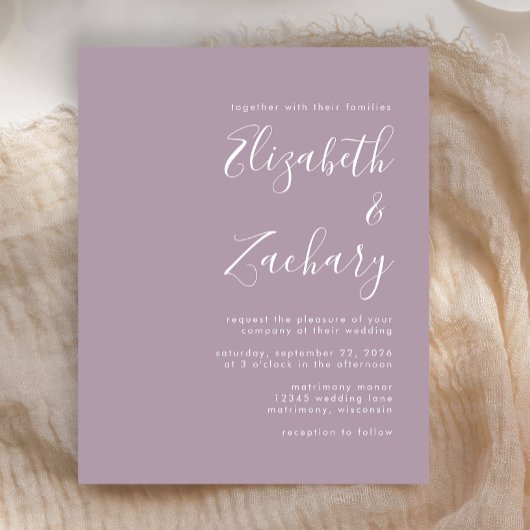 Budget Script Dusty Lavender Wedding Einladung