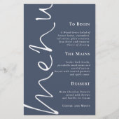 Budget Script Dusty Navy Blue Wedding Menu (Vorderseite)