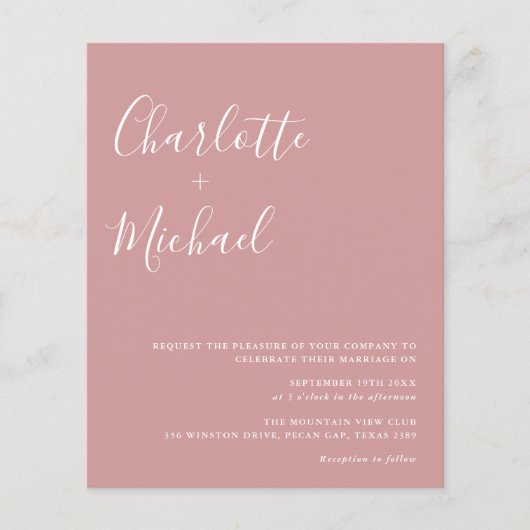 Budget Script Dusty Rose Foto Hochzeit Einladung (Vorderseite)
