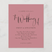 Budget Script Dusty Rose Hochzeit Einladung (Vorderseite)
