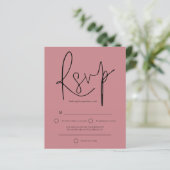 Budget Script Dusty Rose Wedding RSVP (Stehend Vorderseite)