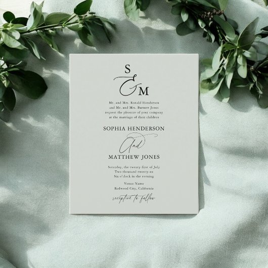 Budget Script Elegant Wedding Sage Green
