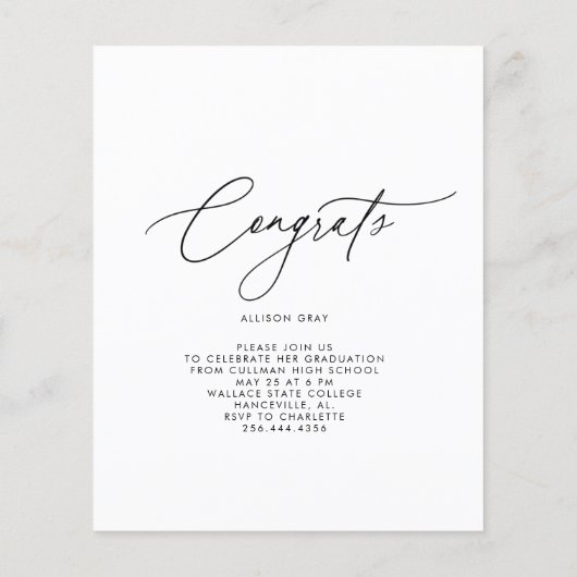 Budget Script Foto Abschluss Card Flyer (Hinten)