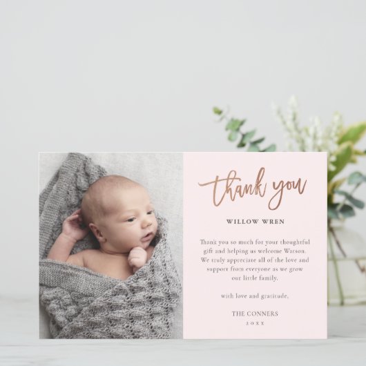 Budget Script Foto Baby Danke Karte (Stehend Vorderseite)