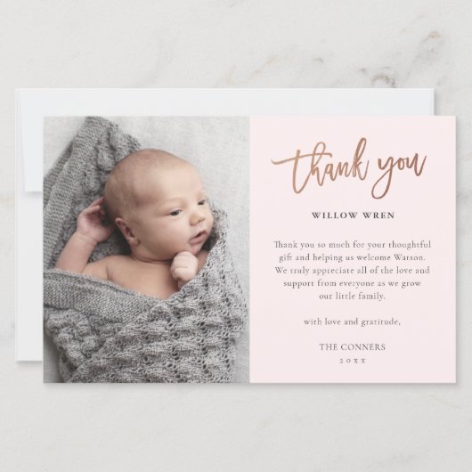 Budget Script Foto Baby Danke Karte (Vorderseite)