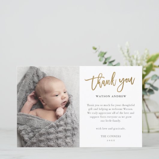 Budget Script Foto Baby Danke Karte (Stehend Vorderseite)