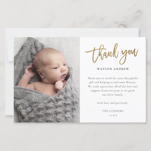 Budget Script Foto Baby Danke Karte (Vorderseite)