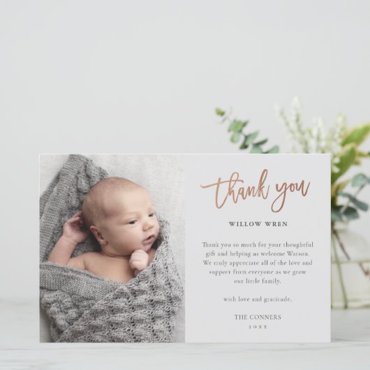 Budget Script Foto Baby Danke Karte (Stehend Vorderseite)