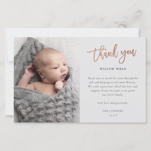 Budget Script Foto Baby Danke Karte (Vorderseite)