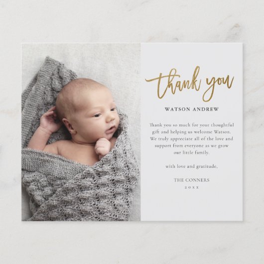 Budget Script Foto Baby Danke Karte (Vorderseite)