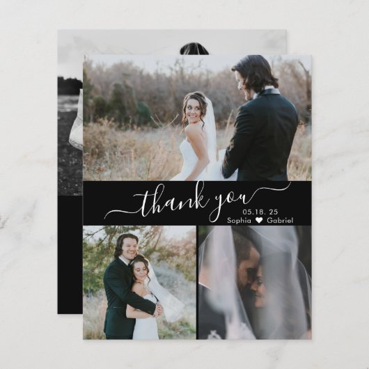 Budget Script Foto Collage Wedding Danke Karte (Vorne/Hinten)