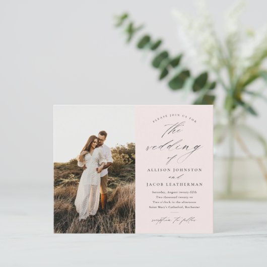 Budget Script Foto Hochzeit Einladung (Stehend Vorderseite)