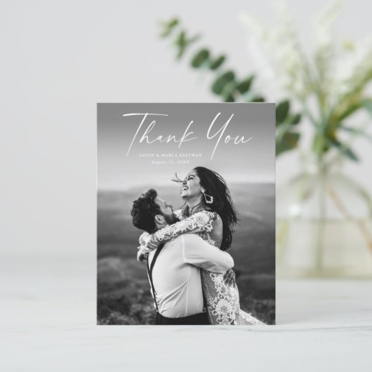 Budget Script Foto Hochzeit Vielen Dank Karte (Stehend Vorderseite)
