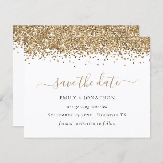 Budget Script Gold Glitzer Save the Date (Vorne/Hinten)