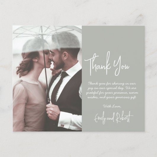 Budget Script Green Wedding Vielen Dank Foto Card (Vorderseite)