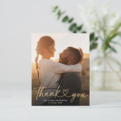 Budget Script Heart Wedding 2 Foto Danke Karte (Stehend Vorderseite)