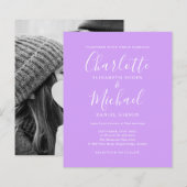 Budget Script Lilac Foto Hochzeit Einladung (Vorne/Hinten)