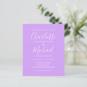 Budget Script Lilac Foto Hochzeit Einladung (Stehend Vorderseite)