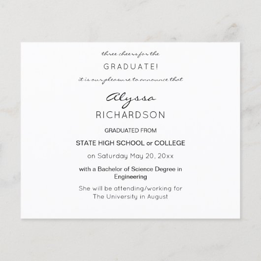 Budget Script Mod Foto Abschluss Ankündigung Flyer (Hinten)