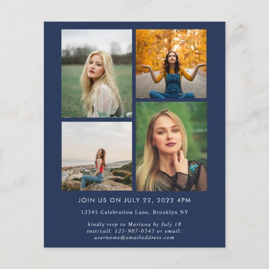 Budget Script Navy Blue Foto Collage Abschluss (Rückseite)