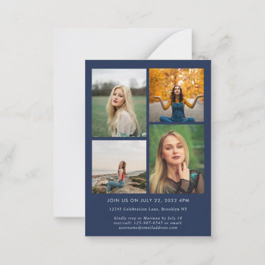 Budget Script Navy Blue Foto Collage Abschluss Mitteilungskarte (Rückseite)