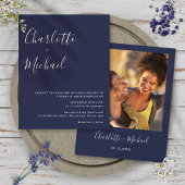 Budget Script Navy Blue Foto Einladung Hochzeit