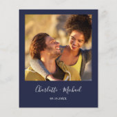 Budget Script Navy Blue Foto Einladung Hochzeit (Rückseite)