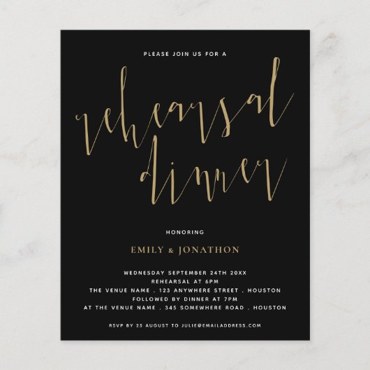Budget Script Probe Dinner Gold Black Einladung (Vorderseite)