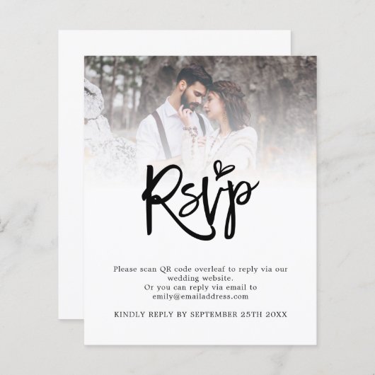Budget Script QR Code Foto Hochzeit RSVP Enclosure (Vorne/Hinten)