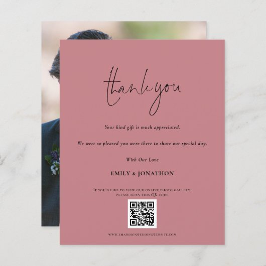 Budget Script QR Code Hochzeit Foto Pink Dank (Vorne/Hinten)