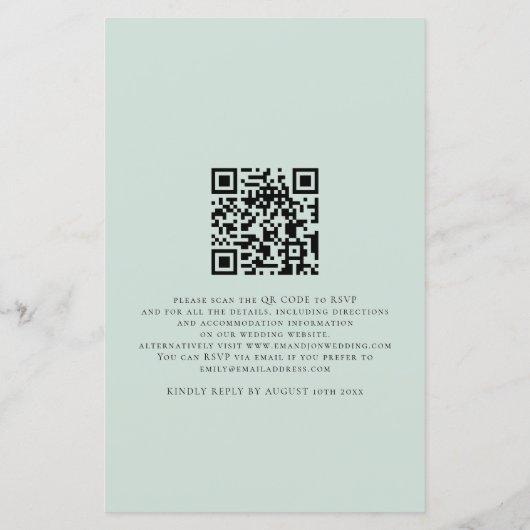 Budget Script QR Code Mint Green Wedding Einladung (Rückseite)