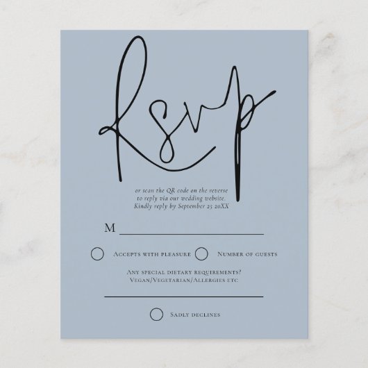Budget Script QR Code Wedding Dusty Blue UAWG (Vorderseite)