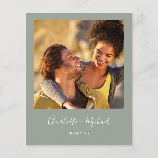 Budget Script Sage Green Foto Hochzeit Einladung (Rückseite)