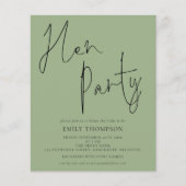 Budget Script Sage Green Hen Party Einladung (Vorderseite)