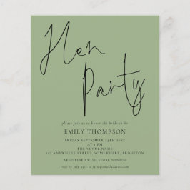 Budget Script Sage Green Hen Party Einladung