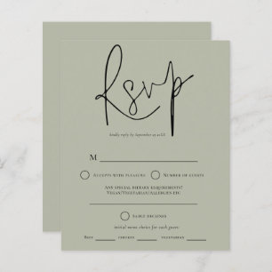 Budget Script Sage Green Wedding RSVP