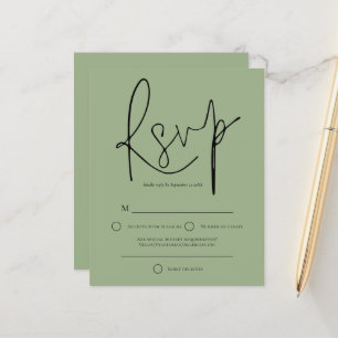 Budget Script Sage Green Wedding RSVP