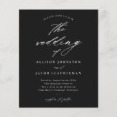 Budget Script Schwarz und Weiß Einladung zur Hochz (Vorderseite)