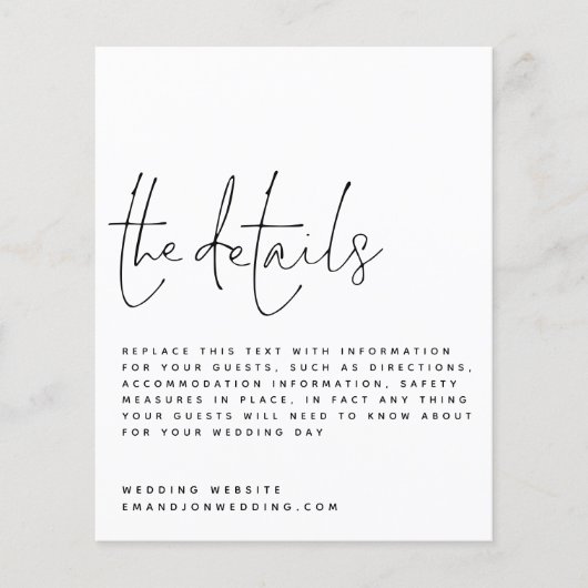 Budget Script Schwarz-weiß Wedding Details ENCL (Vorderseite)