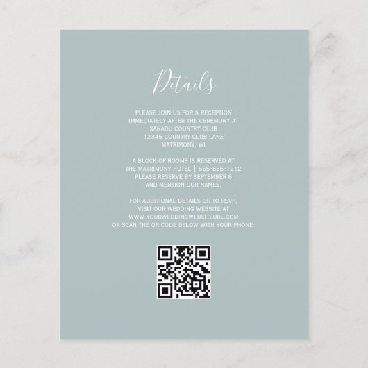 Budget Script Sea Glass QR Code Einladung Hochzeit (Rückseite)
