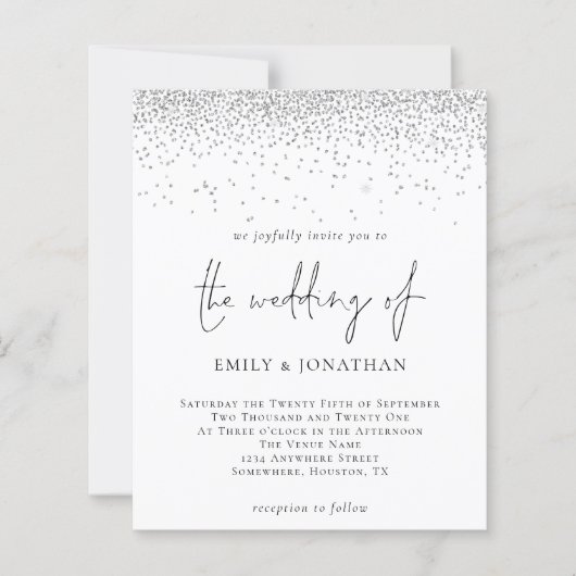 Budget Script Silver Glitzer Einladung (Vorderseite)