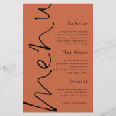 Budget Script Simple Terracotta Wedding Menu (Vorderseite)