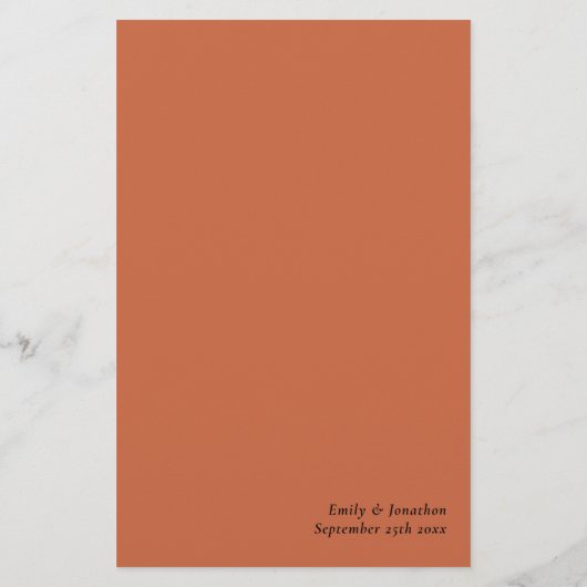 Budget Script Simple Terracotta Wedding Menu (Rückseite)