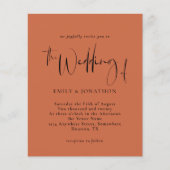 Budget Script Terracotta Wedding Einladung (Vorderseite)