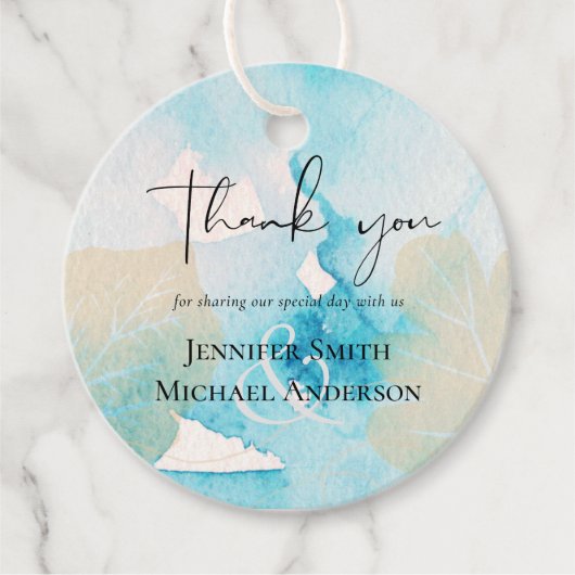 BUDGET Sea Glass Shades Watercolor Wedding Geschenkanhänger (Vorderseite)