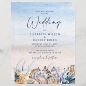 Budget Seashells Beach Wedding Einladung (Vorne/Hinten)