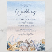 Budget Seashells Beach Wedding Einladung (Vorderseite)